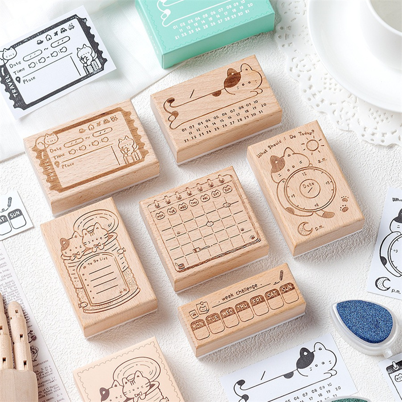 귀여운 고양이 나무 고무 스탬프 월간 달력 라벨 프레임 - Rubber Date Stamp 리뷰 및 가격